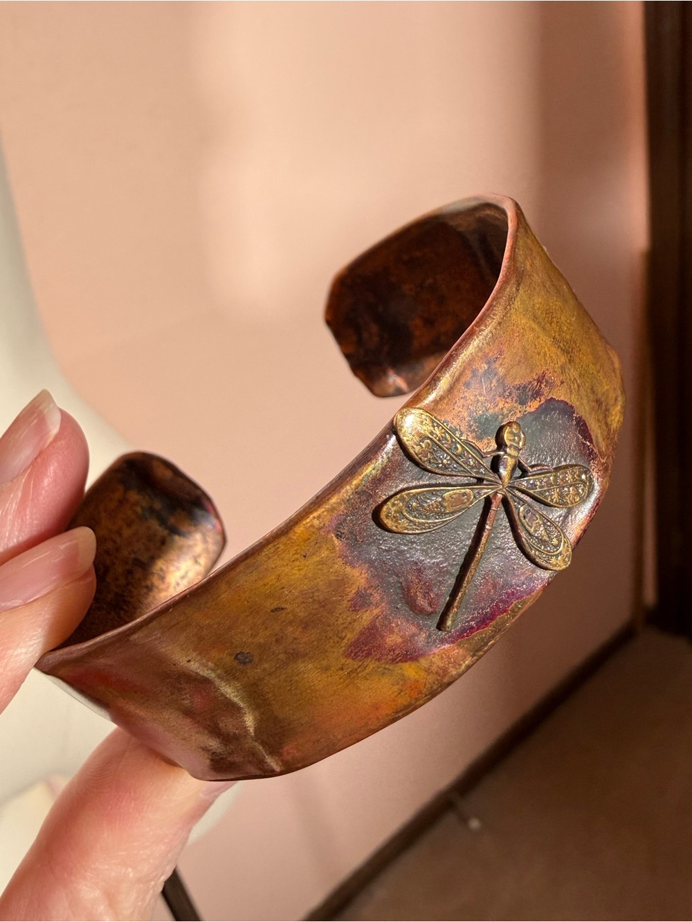 Vintage Boho Heavy Copper Designer Dragonfly Southwestern Wide cuff Bracelet - Picture 15 of 17